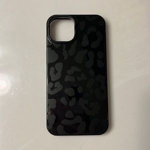 iPhone 13 all black phone case with leopard print
